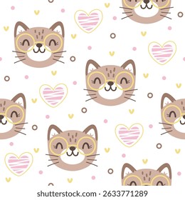 Pretty kitten hand drawn seamless vector design for print on textile, wrapping, backdrop and other uses.