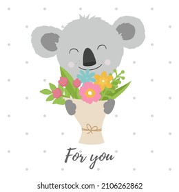 Pretty koala with a bouquet of flowers for you