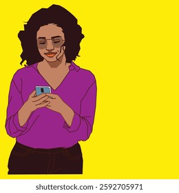 A pretty lady going through her cell phone messages
