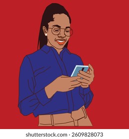 pretty lady going through her mobile phone
