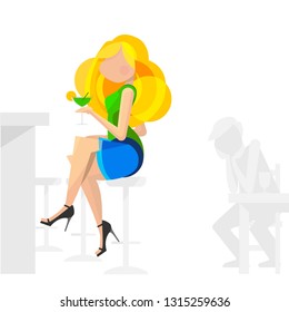 Pretty lady sitting at the bar, drinking a cocktail 