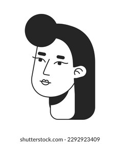 Pretty lady with vintage hairstyle flat line monochromatic vector character head. Simple outline avatar icon. Editable cartoon portrait. Lineart spot illustration for web graphic design and animation