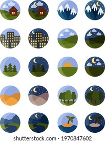 Pretty landscapes, icon illustration, vector on white background