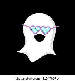 Pretty laughing ghost in glasses for poster, banner, logo, icon. For halloween party or any monster event or children birthday. Flat style illustration.