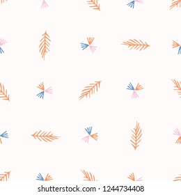 Pretty Leaf Blossom Seamless Vector Pattern. Hand Drawn Paper Cut Leaves. Boho Scandi Style Illustration for Trendy  Textile Fashion Prints, Elegant Nature Packaging. All Over Pastel Soft Orange Blue