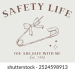 Pretty life, Safety pin graphic print design. Bow tie with Safety pint shirt design for girl, ladies and women,  Love you more artwork. Bow knot hand drawing artwork.