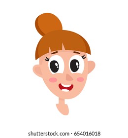 Pretty light brown hair woman, wow facial expression, cartoon vector illustrations isolated on white background. Beautiful woman surprised, amazed, astonished. Surprised, wow face expression