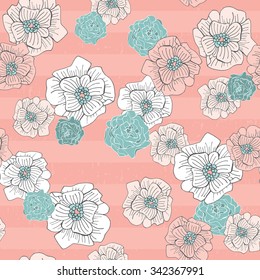 Pretty Line Floral Seamless Repeat Pattern