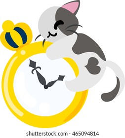 The pretty little cat and a clock
