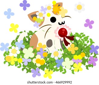 The pretty little cat and flower garden