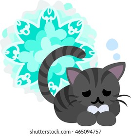The pretty little cat and a mysterious pattern