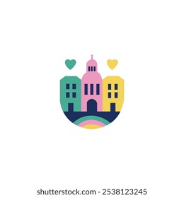 pretty little city colorful castle logo