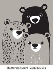 Pretty little fluffy bears. Prints for kids clothes. Vector illustration