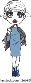 pretty little girl with dress and jacket