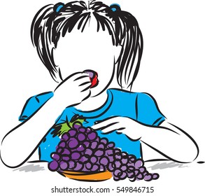 Pretty Little Girl Eating Grapes Illustration