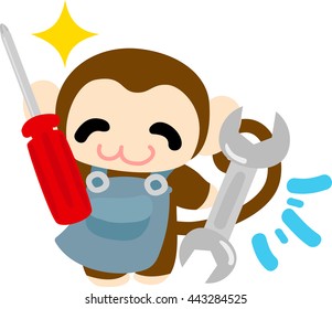 The pretty little monkey and tools