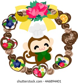 The pretty little monkey and a wreath of sweets