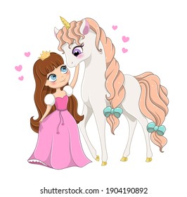 Pretty little princess with magical unicorn