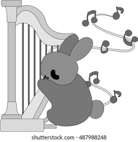 A pretty little rabbit and a harp