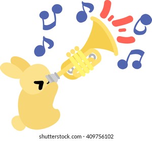 A pretty little rabbit and a trumpet