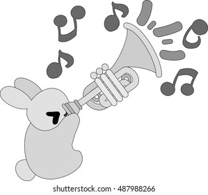 A pretty little rabbit and a trumpet