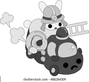 The pretty little rabbit  which does the figure of the firefighter
