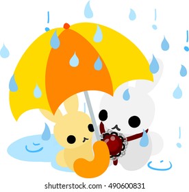 The pretty little rabbits and rain