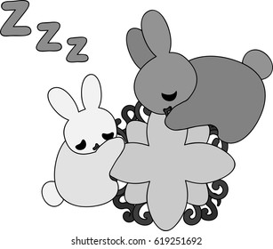The pretty little rabbits and sleeping