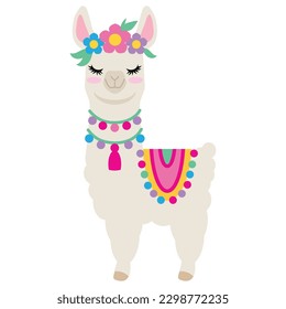 Pretty llama vector cartoon illustration