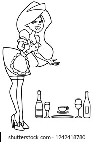 Pretty maid in 2 versions, serving drinks on a salver or presenting your product. You can put the preferred objects in her hand.