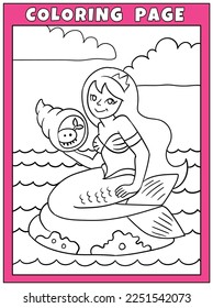 Pretty mermaid cartoon illustration