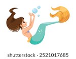 Pretty Mermaid Character with Fish Tail and Female Body Vector Illustration