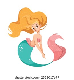 Pretty Mermaid Character with Fish Tail and Female Body Vector Illustration