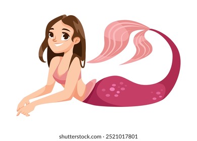 Caractere de sereia bonita com cauda de peixe e ilustração vetor corpo feminino