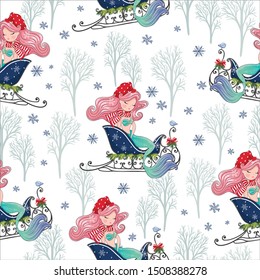 Pretty mermaid christmas themed pattern design