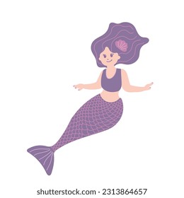 Pretty mermaid for t shirts and fabrics or kids fashion artworks, children books. Fashion illustration drawing in modern style. Cute Mermaid. Girl print. vector flat illustration.