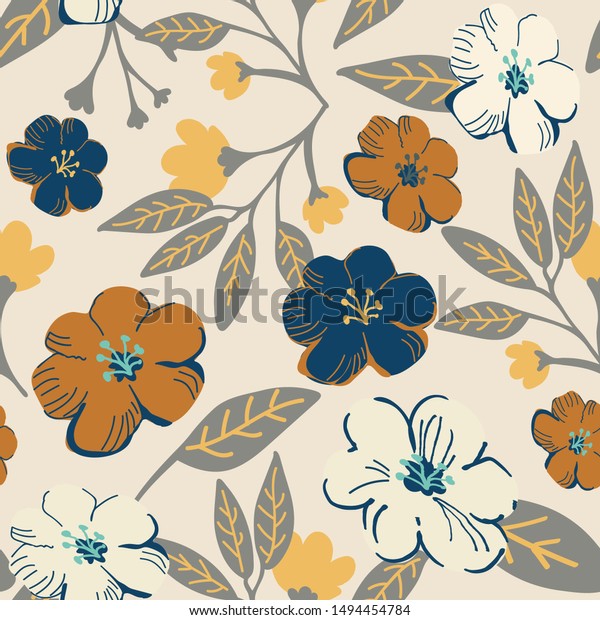 Pretty Modern Floral Seamless Pattern Rust Stock Vector Royalty Free 1494454784