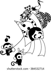 Pretty monkey raising a big kite