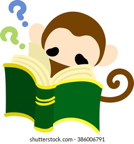 The pretty monkey reading a book and studying