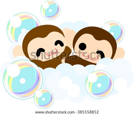 The pretty monkeys taking a bath
