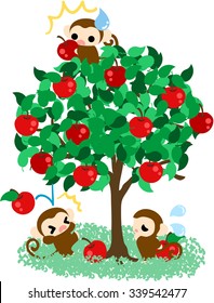 The pretty monkeys which the up harvests to an apple tree