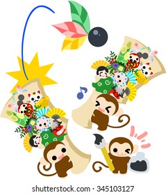 Pretty monkeys which are playing battledore and shuttlecock with a luxurious battledore