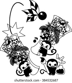 Pretty monkeys which are playing battledore and shuttlecock with a luxurious battledore