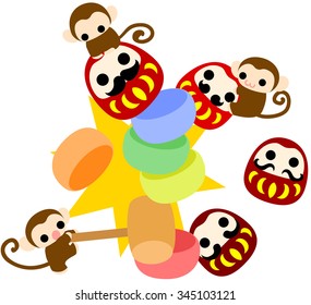 Pretty Monkeys Which Are Playing Tumbling Doll Shooting