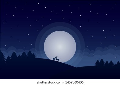 Pretty Night Sky With Two Deers