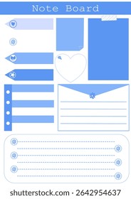 Pretty note board in a blue and white tone, decorated with cute elements