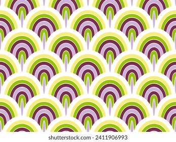 Pretty ocean fish squama vector seamless ornament. Multicolored snakeskin texture. Mosaic sea fish scale motif. Simple reptile scale background. Oriental stylized motif.