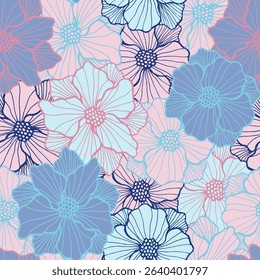 Pretty oleander bloom endless pattern. Organic bouquet composition. Oleander blossom with outline petals. Tablecloth print. Garden flower spring seamless design cover motif.