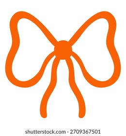 Un bonito lazo naranja. Cinta delgada festiva atada en un bowknot. Ilustración vectorial dibujada a mano aislada sobre fondo blanco
