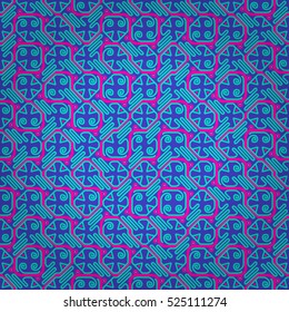 Pretty ornamental seamless pattern background in primitive style. Equable medley repeatable backdrop. Bright, symmetric design for game, web, fabric or other purpose. Classic design.